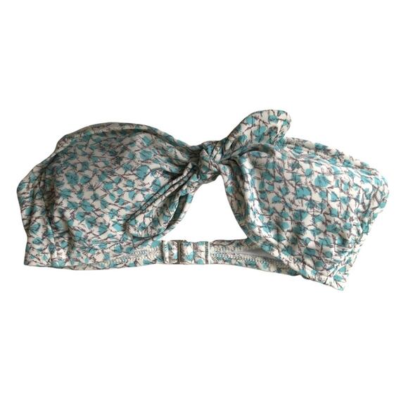 French Connection Knotted Bandeau Bikini Top Strapless Soft Cup White Blue M - Picture 5 of 10